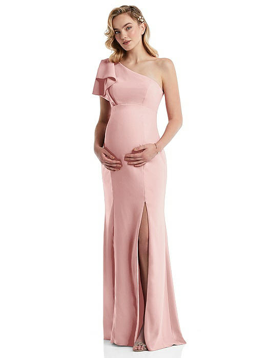 One-Shoulder Ruffle Sleeve Maternity Trumpet Gown