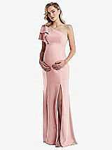 Front View Thumbnail - Rose One-Shoulder Ruffle Sleeve Maternity Trumpet Gown