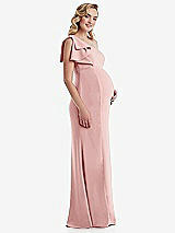 Side View Thumbnail - Rose One-Shoulder Ruffle Sleeve Maternity Trumpet Gown