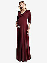 Front View Thumbnail - Cabernet 3/4 Sleeve Wrap Bodice Maternity Dress