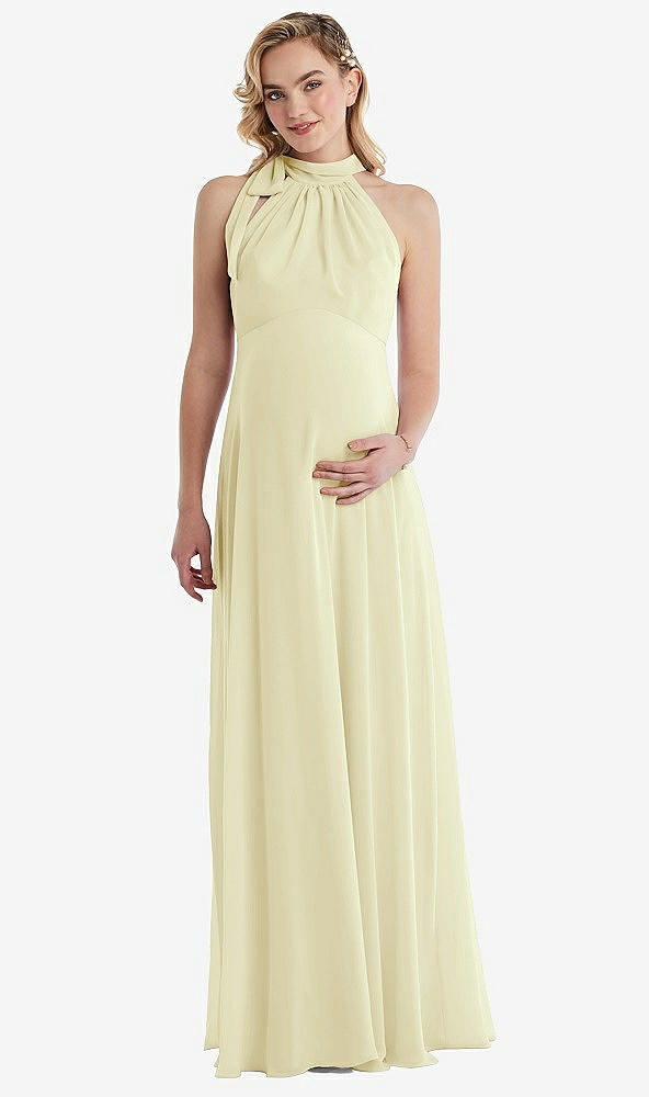 Front View - Butter Yellow Scarf Tie High Neck Halter Chiffon Maternity Dress