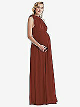 Side View Thumbnail - Auburn Moon Scarf Tie High Neck Halter Chiffon Maternity Dress