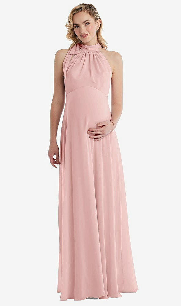 Front View - Rose Scarf Tie High Neck Halter Chiffon Maternity Dress