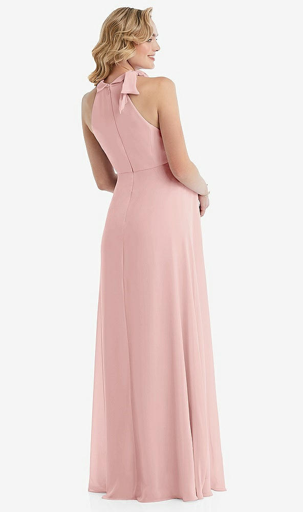 Back View - Rose Scarf Tie High Neck Halter Chiffon Maternity Dress