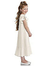 Side View Thumbnail - Ivory Flutter Sleeve Ruffle-Hem Satin Flower Girl Dress