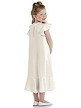 Rear View Thumbnail - Ivory Flutter Sleeve Ruffle-Hem Satin Flower Girl Dress
