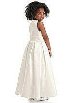 Rear View Thumbnail - Ivory Pleated Skirt Satin Flower Girl Dress with Flower Detail