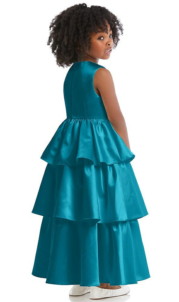 Back View - Oasis Jewel Neck Tiered Skirt Satin Flower Girl Dress