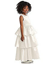 Side View Thumbnail - Ivory Jewel Neck Tiered Skirt Satin Flower Girl Dress