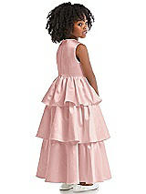 Rear View Thumbnail - Rose Jewel Neck Tiered Skirt Satin Flower Girl Dress