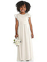 Front View Thumbnail - Ivory Ruffle Flutter Sleeve Whisper Satin Flower Girl Dress