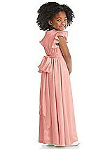 Rear View Thumbnail - Rose Ruffle Flutter Sleeve Whisper Satin Flower Girl Dress