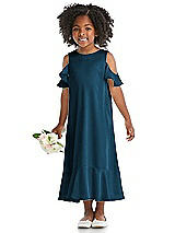 Alt View 1 Thumbnail - Atlantic Blue Ruffled Cold Shoulder Flower Girl Dress
