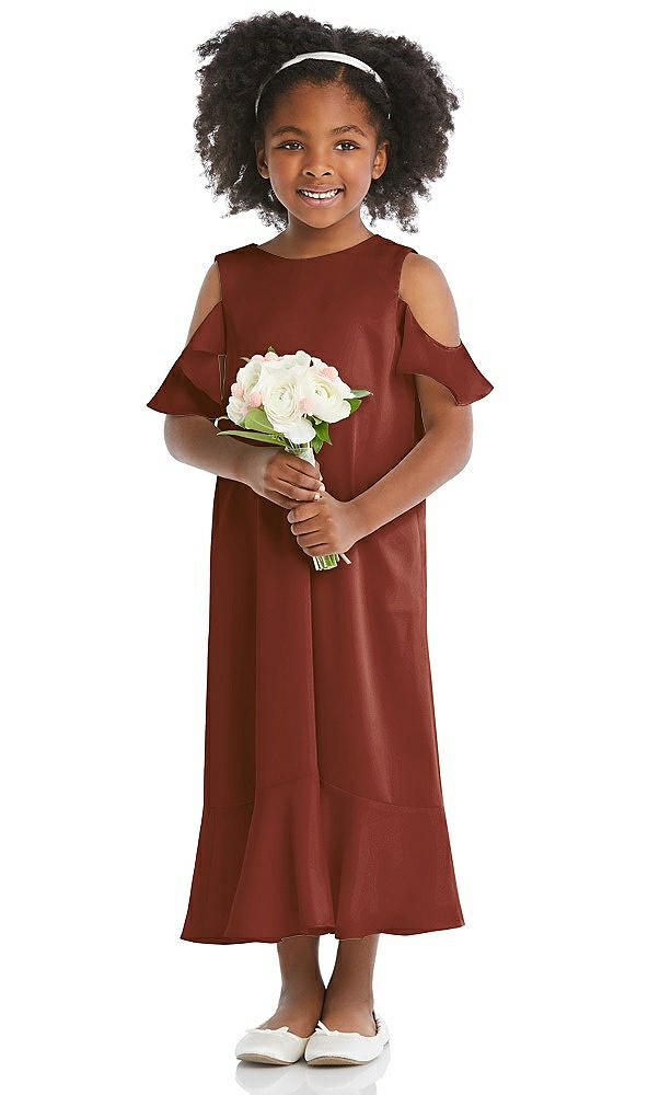 Front View - Auburn Moon Ruffled Cold Shoulder Flower Girl Dress