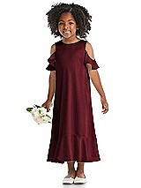 Alt View 1 Thumbnail - Cabernet Ruffled Cold Shoulder Flower Girl Dress