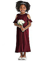 Front View Thumbnail - Cabernet Ruffled Cold Shoulder Flower Girl Dress
