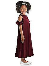 Side View Thumbnail - Cabernet Ruffled Cold Shoulder Flower Girl Dress