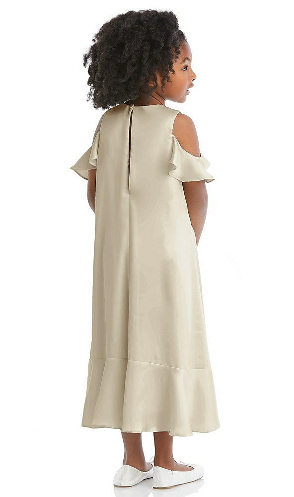 Back View - Champagne Ruffled Cold Shoulder Flower Girl Dress