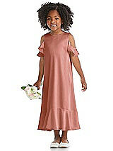 Alt View 1 Thumbnail - Desert Rose Ruffled Cold Shoulder Flower Girl Dress