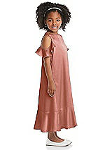 Side View Thumbnail - Desert Rose Ruffled Cold Shoulder Flower Girl Dress
