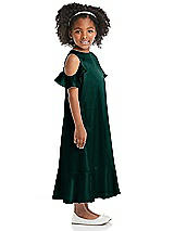 Side View Thumbnail - Evergreen Ruffled Cold Shoulder Flower Girl Dress