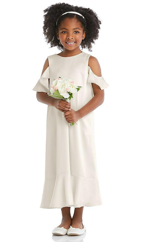 Front View - Ivory Ruffled Cold Shoulder Flower Girl Dress