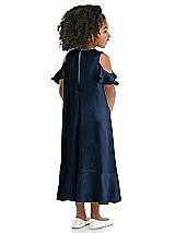 Rear View Thumbnail - Midnight Navy Ruffled Cold Shoulder Flower Girl Dress