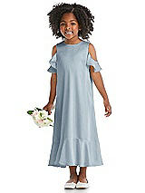 Alt View 1 Thumbnail - Mist Ruffled Cold Shoulder Flower Girl Dress