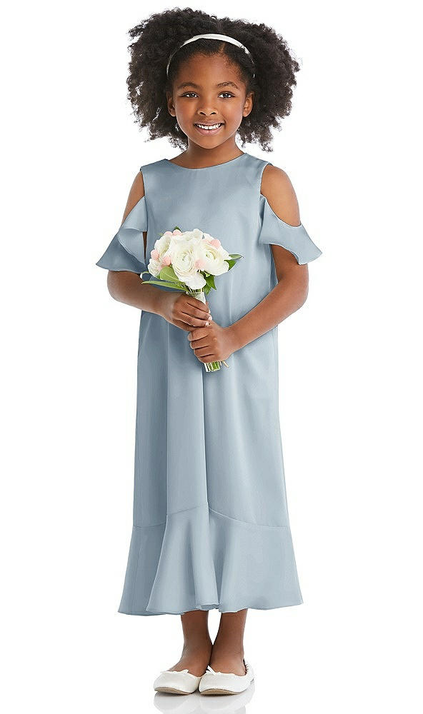 Front View - Mist Ruffled Cold Shoulder Flower Girl Dress