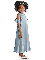 Side View Thumbnail - Mist Ruffled Cold Shoulder Flower Girl Dress