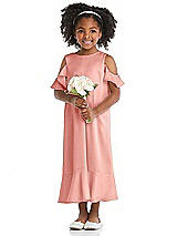 Front View Thumbnail - Rose Ruffled Cold Shoulder Flower Girl Dress