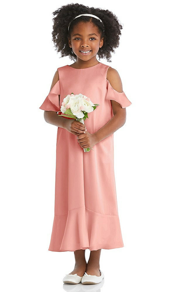 Front View - Rose Ruffled Cold Shoulder Flower Girl Dress