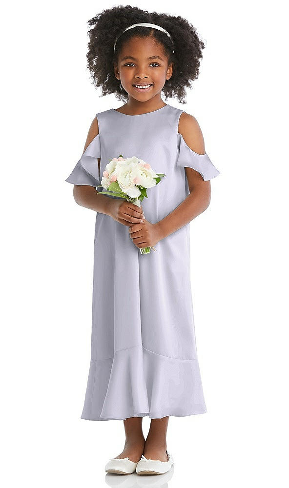 Front View - Silver Dove Ruffled Cold Shoulder Flower Girl Dress