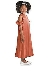 Side View Thumbnail - Terracotta Copper Ruffled Cold Shoulder Flower Girl Dress