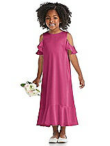 Alt View 1 Thumbnail - Tea Rose Ruffled Cold Shoulder Flower Girl Dress