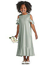 Alt View 1 Thumbnail - Willow Green Ruffled Cold Shoulder Flower Girl Dress