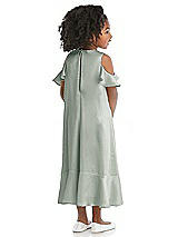 Rear View Thumbnail - Willow Green Ruffled Cold Shoulder Flower Girl Dress