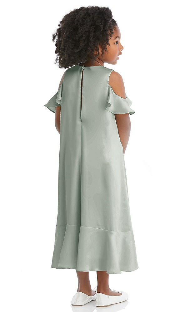 Back View - Willow Green Ruffled Cold Shoulder Flower Girl Dress