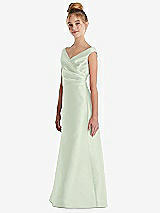 Side View Thumbnail - Mint Green Off-the-Shoulder Draped Wrap Satin Junior Bridesmaid Dress
