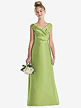 Front View Thumbnail - Mojito Off-the-Shoulder Draped Wrap Satin Junior Bridesmaid Dress