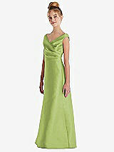 Side View Thumbnail - Mojito Off-the-Shoulder Draped Wrap Satin Junior Bridesmaid Dress
