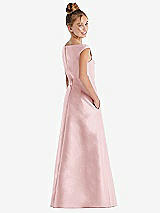Rear View Thumbnail - Ballet Pink Off-the-Shoulder Draped Wrap Satin Junior Bridesmaid Dress