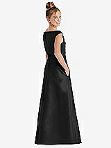 Rear View Thumbnail - Black Off-the-Shoulder Draped Wrap Satin Junior Bridesmaid Dress