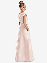 Rear View Thumbnail - Blush Off-the-Shoulder Draped Wrap Satin Junior Bridesmaid Dress