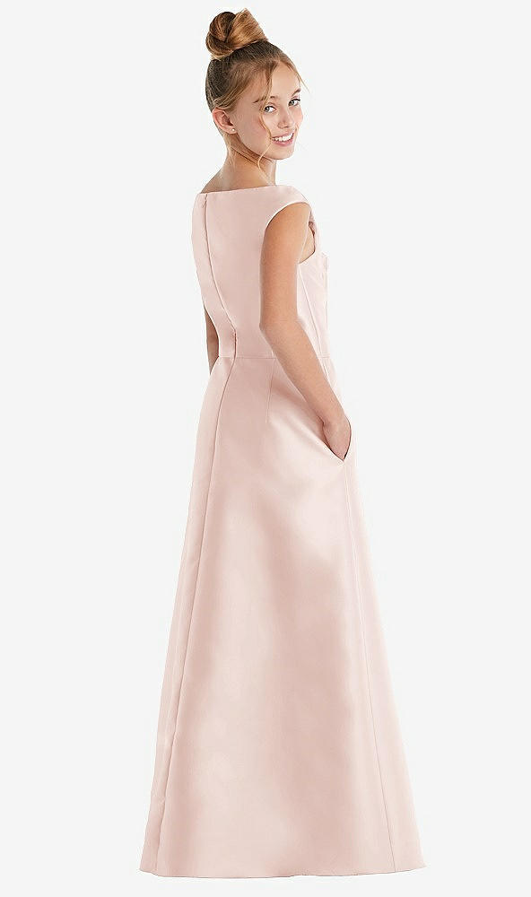 Back View - Blush Off-the-Shoulder Draped Wrap Satin Junior Bridesmaid Dress