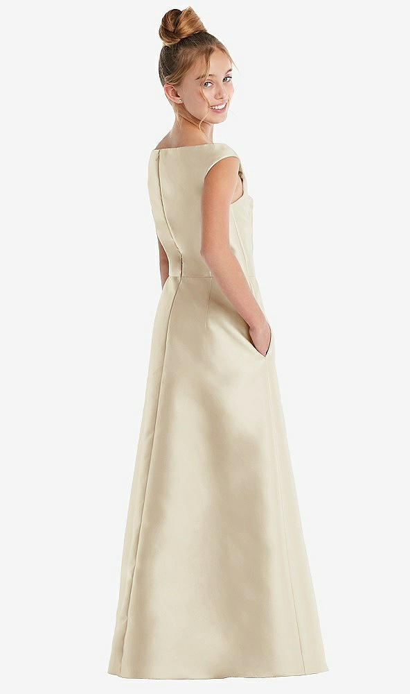 Back View - Champagne Off-the-Shoulder Draped Wrap Satin Junior Bridesmaid Dress