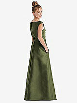 Rear View Thumbnail - Olive Green Off-the-Shoulder Draped Wrap Satin Junior Bridesmaid Dress