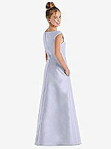 Rear View Thumbnail - Silver Dove Off-the-Shoulder Draped Wrap Satin Junior Bridesmaid Dress