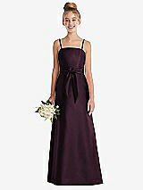 Front View Thumbnail - Deep Plum Spaghetti Strap Satin Junior Bridesmaid Dress with Mini Sash