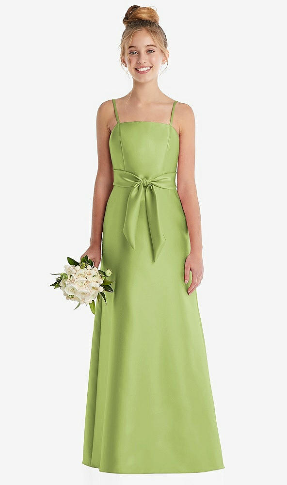 Front View - Mojito Spaghetti Strap Satin Junior Bridesmaid Dress with Mini Sash